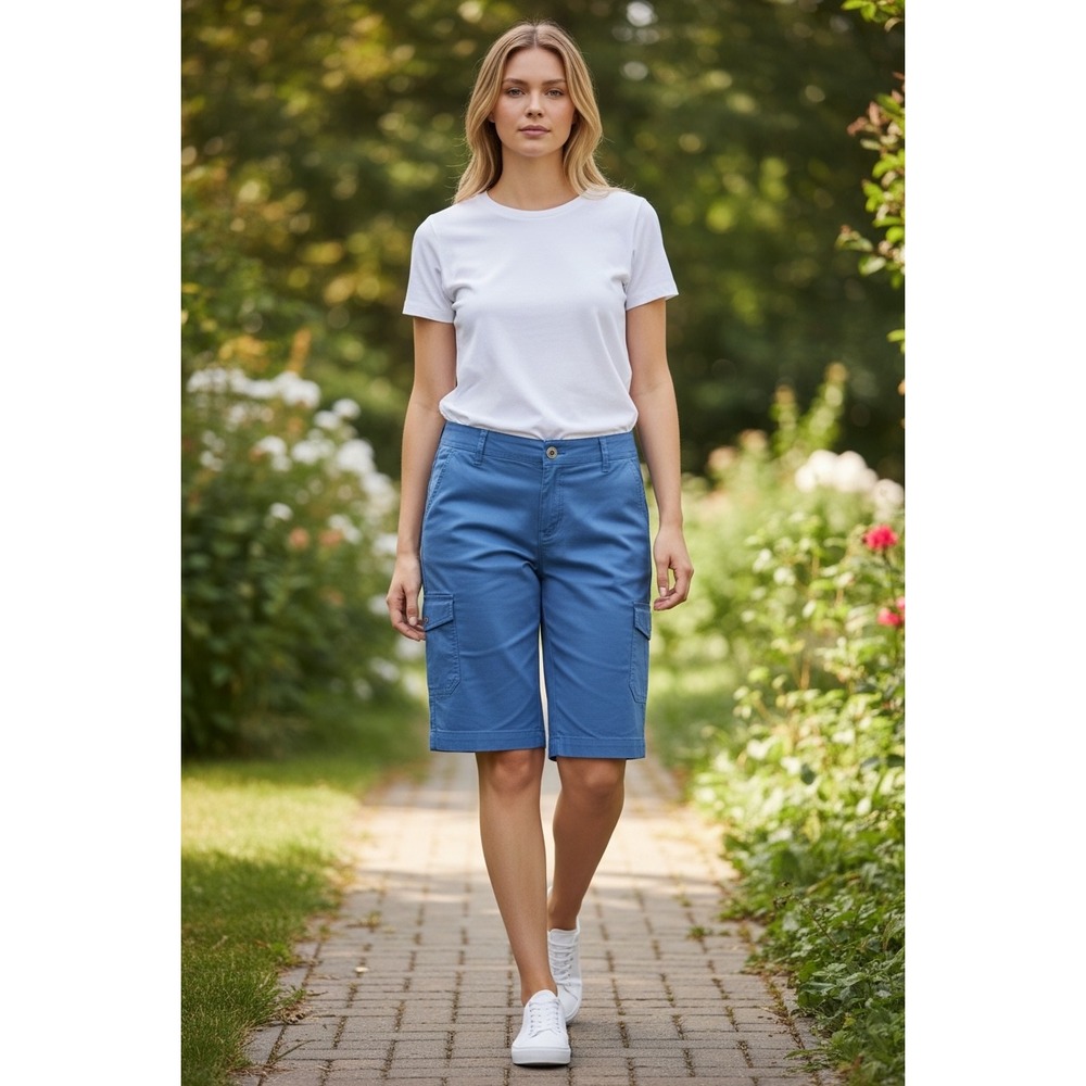 Hasting & Smith Womens Riviera Blue Cargo‎ Shorts Sz 14 NWT BD0145A Elastic Back